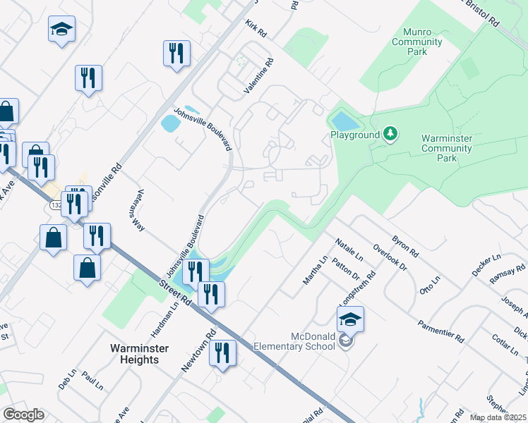 map of restaurants, bars, coffee shops, grocery stores, and more near Veterans Way in Bucks County