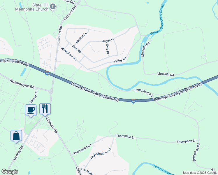 map of restaurants, bars, coffee shops, grocery stores, and more near 1644 Sheepford Road in Mechanicsburg