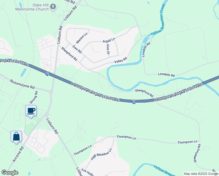 map of restaurants, bars, coffee shops, grocery stores, and more near 1644 Sheepford Road in Mechanicsburg