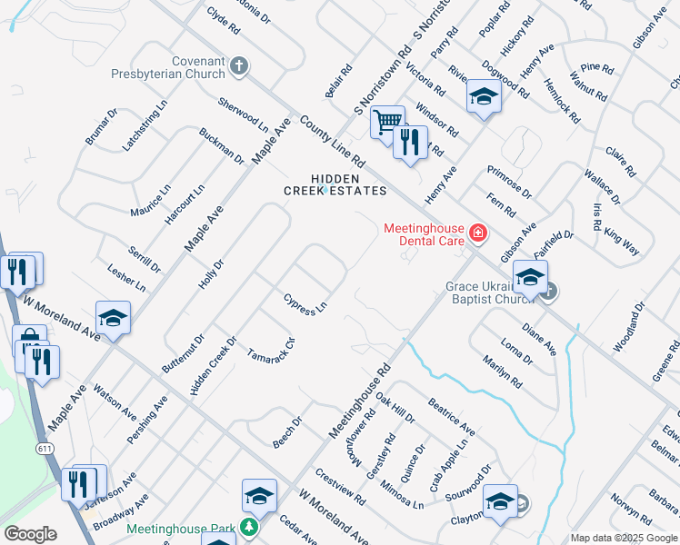 map of restaurants, bars, coffee shops, grocery stores, and more near 308 Hemlock Drive in Hatboro