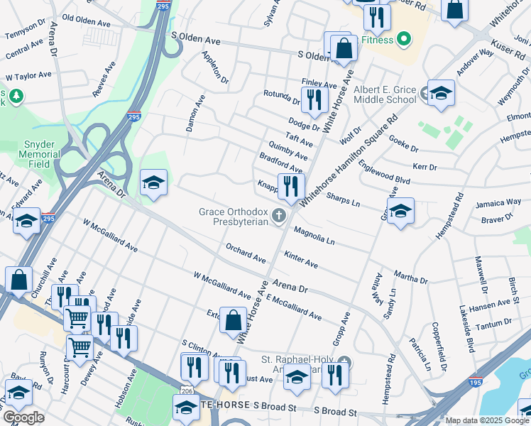 map of restaurants, bars, coffee shops, grocery stores, and more near 1846 Spruce Street in Trenton