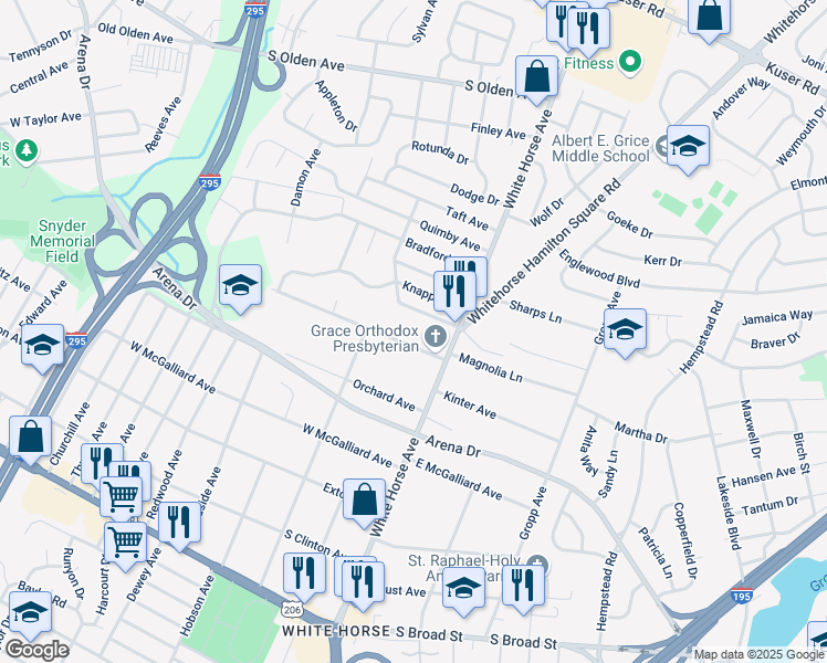 map of restaurants, bars, coffee shops, grocery stores, and more near 1846 Spruce Street in Trenton