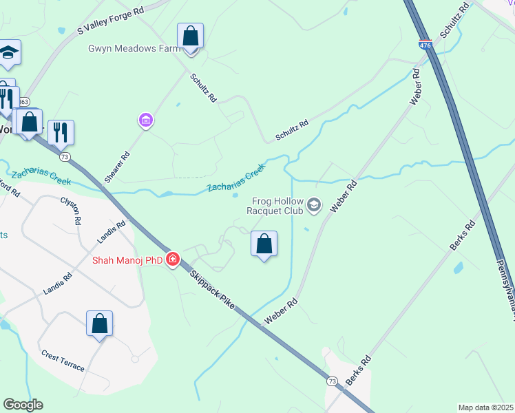 map of restaurants, bars, coffee shops, grocery stores, and more near 252 Center Point Lane in Lansdale