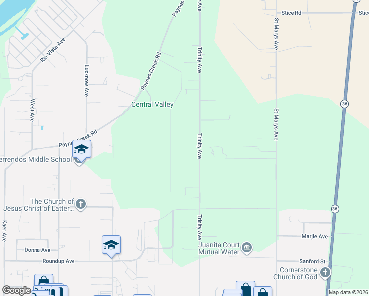 map of restaurants, bars, coffee shops, grocery stores, and more near 13885 Trinity Avenue in Red Bluff