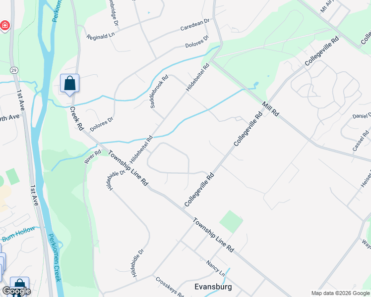 map of restaurants, bars, coffee shops, grocery stores, and more near 4068 Steeplechase Drive in Collegeville