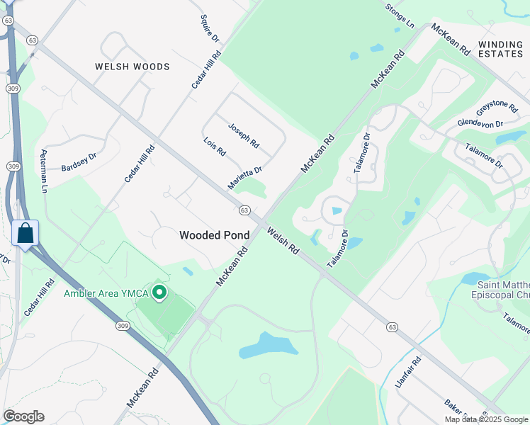 map of restaurants, bars, coffee shops, grocery stores, and more near 734 McKean Road in Ambler
