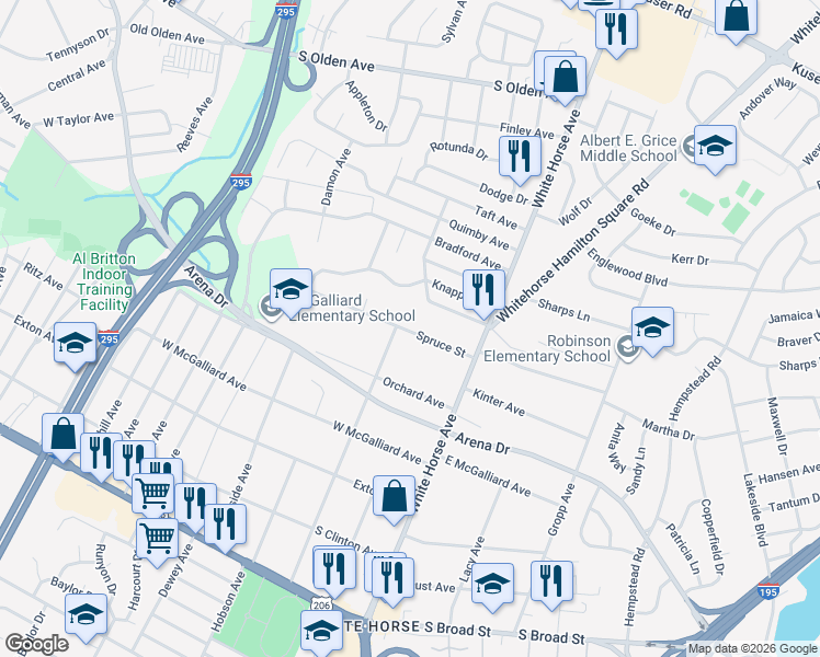 map of restaurants, bars, coffee shops, grocery stores, and more near 1811 Spruce Street in Hamilton Township