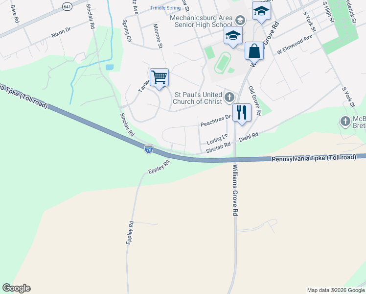 map of restaurants, bars, coffee shops, grocery stores, and more near 797 Barn Swallow Way in Mechanicsburg