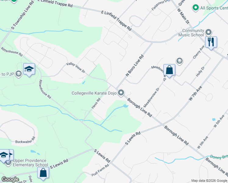 map of restaurants, bars, coffee shops, grocery stores, and more near 788 Borough Line Road in Collegeville