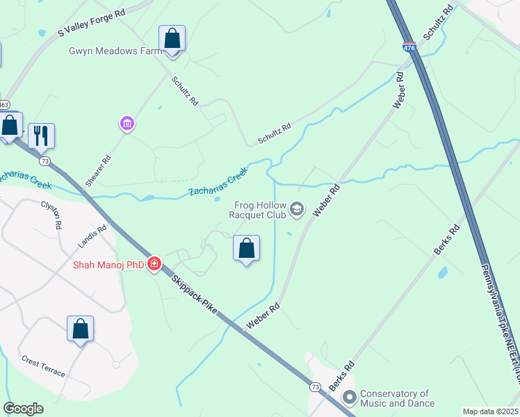 map of restaurants, bars, coffee shops, grocery stores, and more near 265 Center Point Lane in Lansdale
