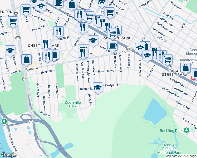 map of restaurants, bars, coffee shops, grocery stores, and more near 139 Andrew Street in Hamilton Township
