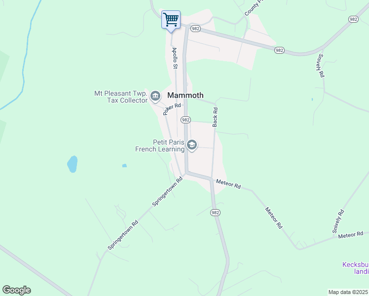 map of restaurants, bars, coffee shops, grocery stores, and more near 2627 Pennsylvania 982 in Mount Pleasant