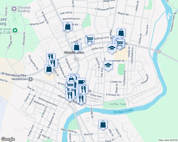 map of restaurants, bars, coffee shops, grocery stores, and more near 200 Peony Avenue in Middletown