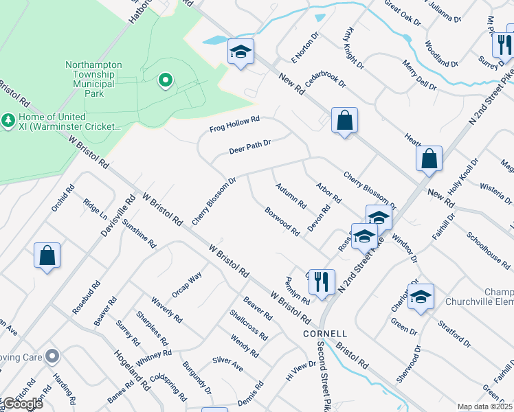map of restaurants, bars, coffee shops, grocery stores, and more near 48 Boxwood Road in Churchville