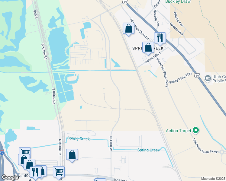 map of restaurants, bars, coffee shops, grocery stores, and more near 2550 South Industrial Parkway in Provo