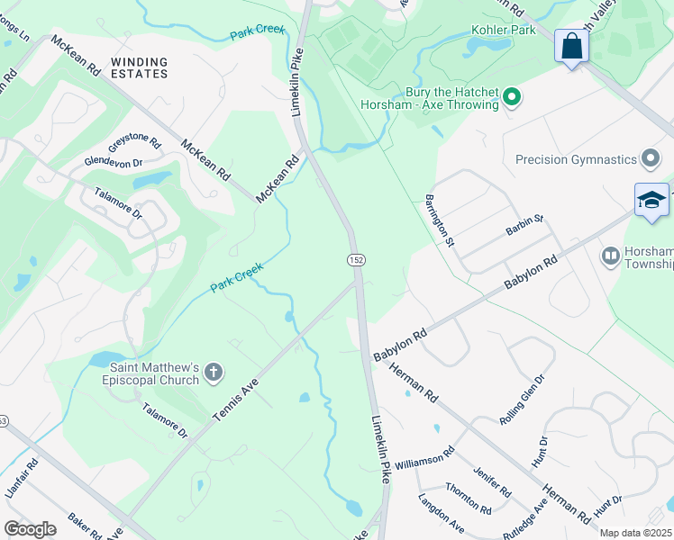 map of restaurants, bars, coffee shops, grocery stores, and more near 1001 Limekiln Pike in Ambler