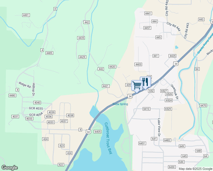 map of restaurants, bars, coffee shops, grocery stores, and more near 151 County Road in Grand Lake