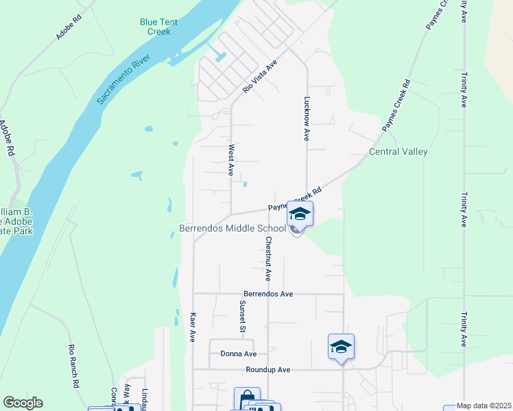map of restaurants, bars, coffee shops, grocery stores, and more near 520 Kaer Avenue in Red Bluff