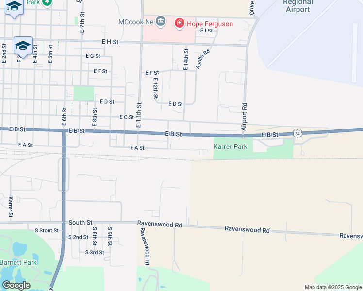 map of restaurants, bars, coffee shops, grocery stores, and more near 1400-1498 E A St in McCook