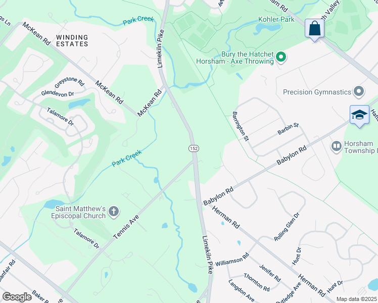 map of restaurants, bars, coffee shops, grocery stores, and more near 1001 Limekiln Pike in Ambler