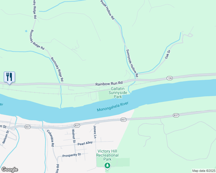 map of restaurants, bars, coffee shops, grocery stores, and more near 2229 Gallatin Road in Monongahela