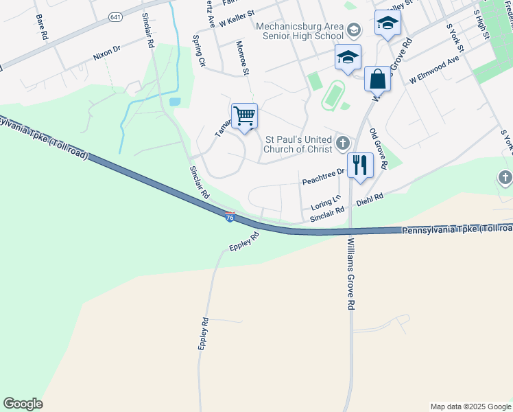 map of restaurants, bars, coffee shops, grocery stores, and more near 788 Barn Swallow Way in Mechanicsburg