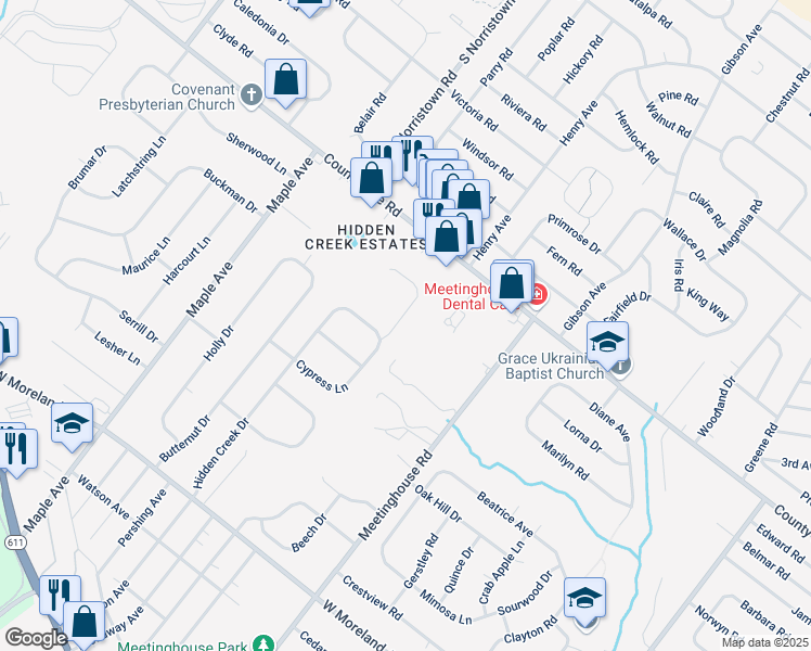 map of restaurants, bars, coffee shops, grocery stores, and more near 401 Aspen Lane in Hatboro