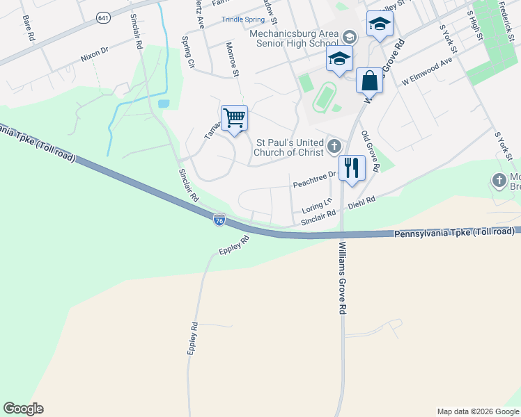 map of restaurants, bars, coffee shops, grocery stores, and more near 797 Barn Swallow Way in Mechanicsburg