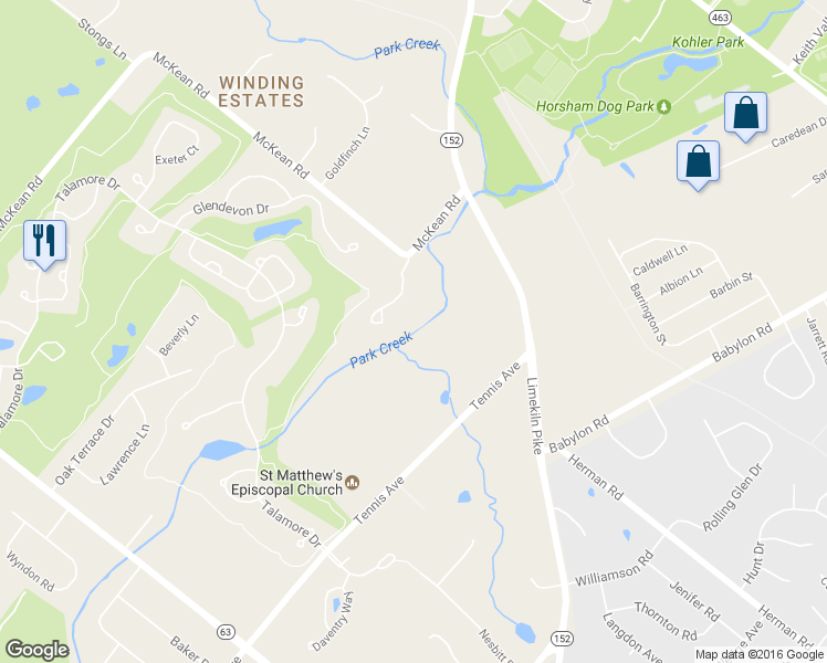 map of restaurants, bars, coffee shops, grocery stores, and more near 1051 McKean Road in Ambler