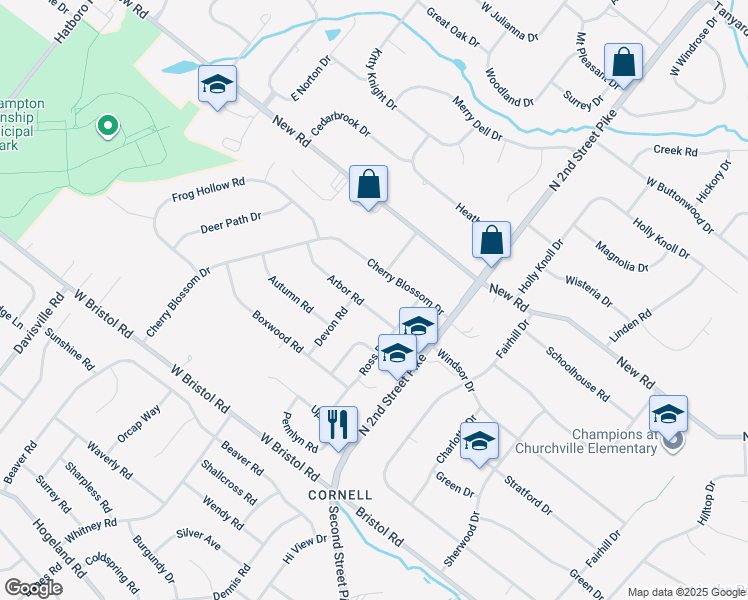 map of restaurants, bars, coffee shops, grocery stores, and more near 87 Arbor Road in Churchville