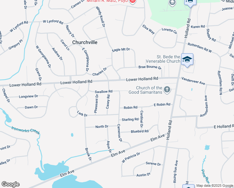 map of restaurants, bars, coffee shops, grocery stores, and more near 28 Swallow Road in Churchville