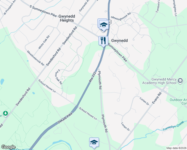 map of restaurants, bars, coffee shops, grocery stores, and more near 915 Plymouth Road in Gwynedd Valley