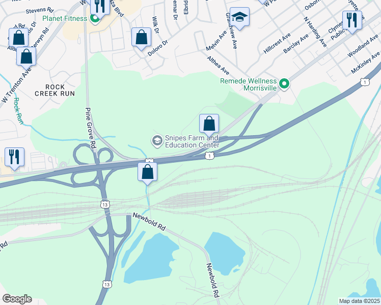 map of restaurants, bars, coffee shops, grocery stores, and more near 890 West Bridge Street in Morrisville