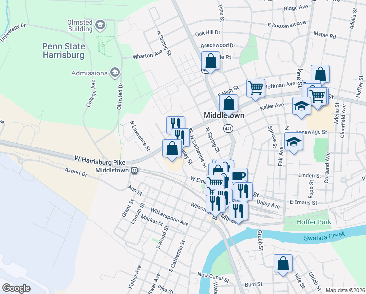 map of restaurants, bars, coffee shops, grocery stores, and more near in Middletown