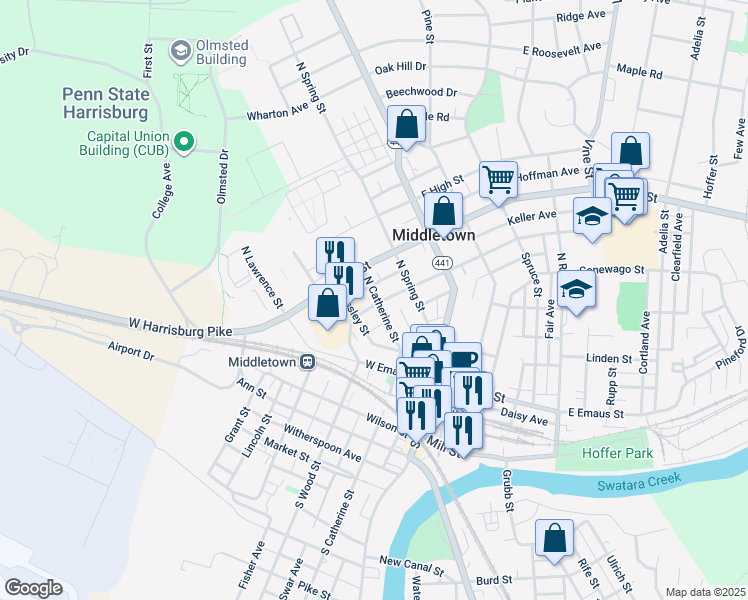map of restaurants, bars, coffee shops, grocery stores, and more near in Middletown