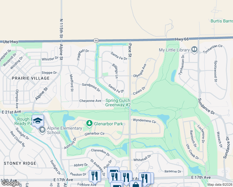 map of restaurants, bars, coffee shops, grocery stores, and more near 820 Cheyenne Avenue in Longmont