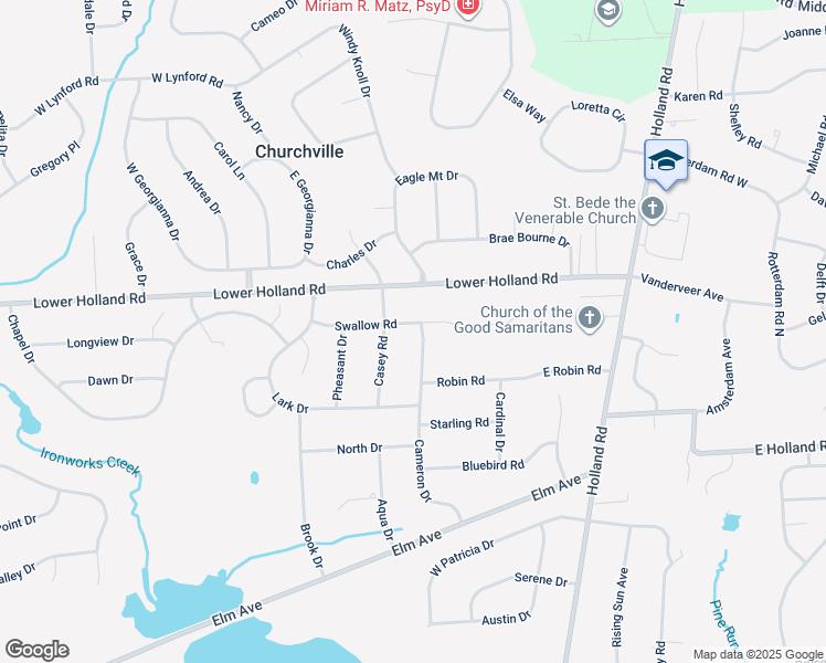 map of restaurants, bars, coffee shops, grocery stores, and more near 28 Swallow Road in Churchville