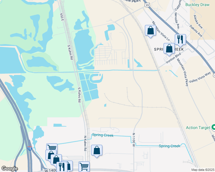 map of restaurants, bars, coffee shops, grocery stores, and more near 2550 South Industrial Parkway in Provo