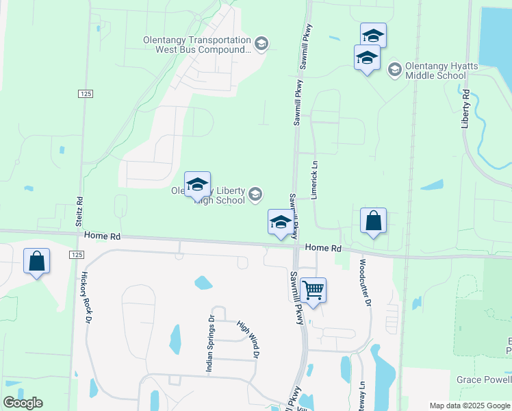 map of restaurants, bars, coffee shops, grocery stores, and more near 3584 Home Road in Powell