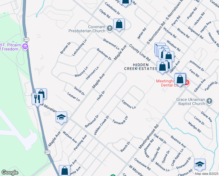 map of restaurants, bars, coffee shops, grocery stores, and more near 37 Holly Drive in Hatboro