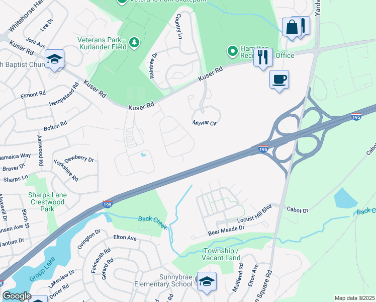 map of restaurants, bars, coffee shops, grocery stores, and more near 32 Pizzullo Road in Hamilton Township