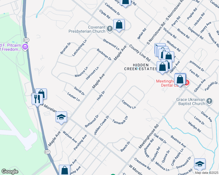 map of restaurants, bars, coffee shops, grocery stores, and more near 37 Holly Drive in Hatboro