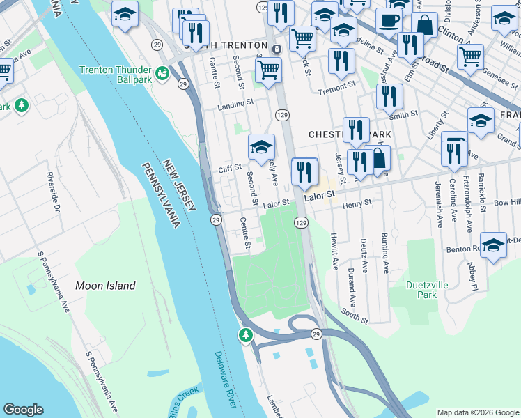 map of restaurants, bars, coffee shops, grocery stores, and more near 778 Second Street in Trenton