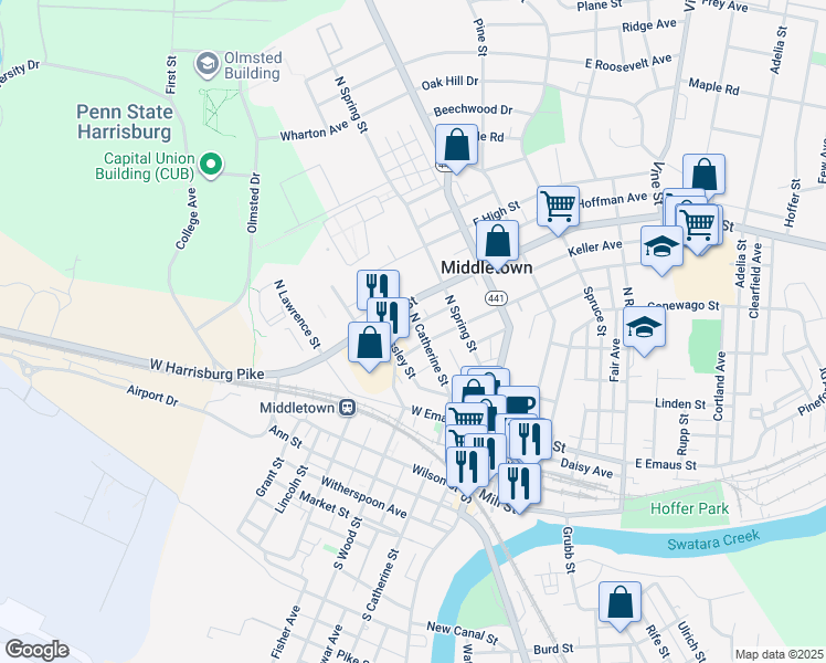 map of restaurants, bars, coffee shops, grocery stores, and more near 210 Mattis Avenue in Middletown