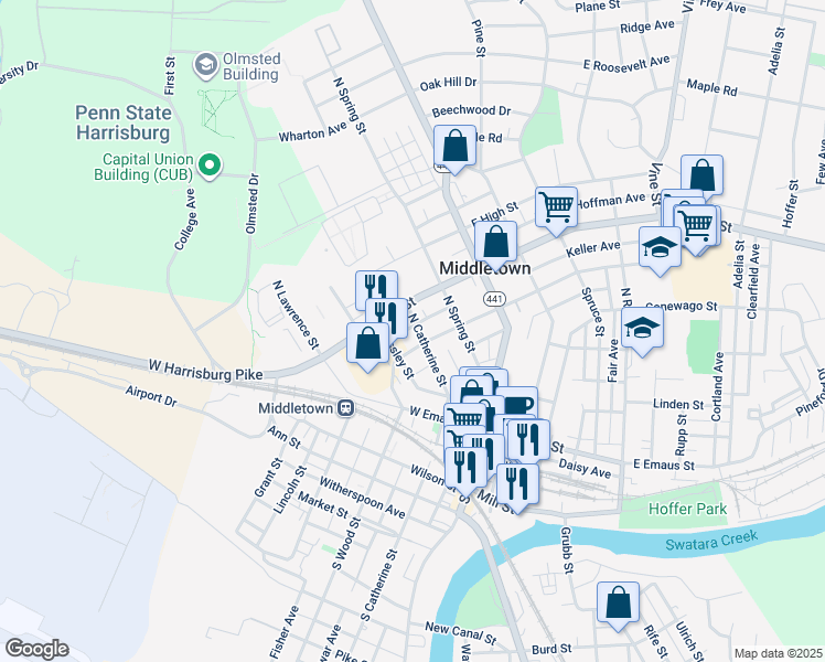 map of restaurants, bars, coffee shops, grocery stores, and more near 210 Mattis Avenue in Middletown