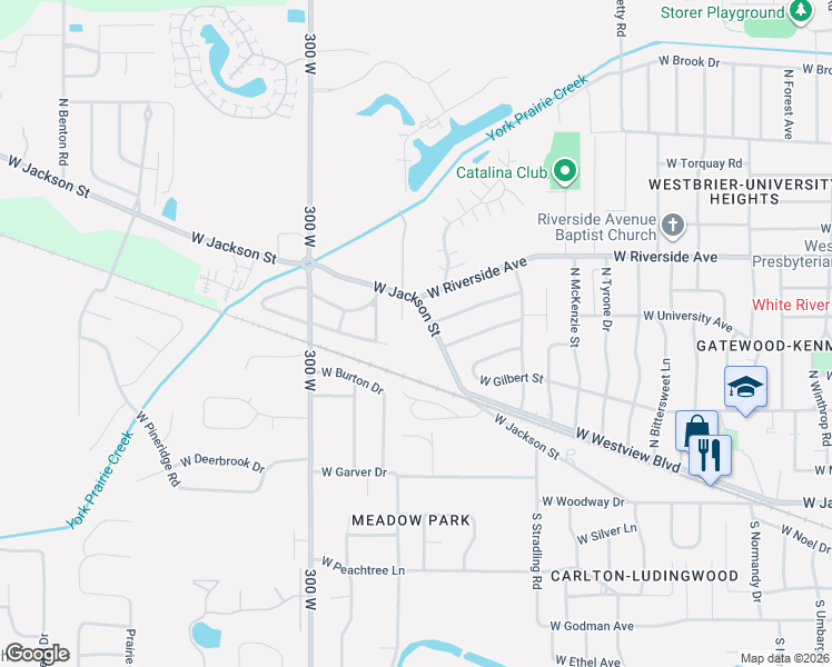 map of restaurants, bars, coffee shops, grocery stores, and more near 4515-4599 West Jackson Street in Muncie