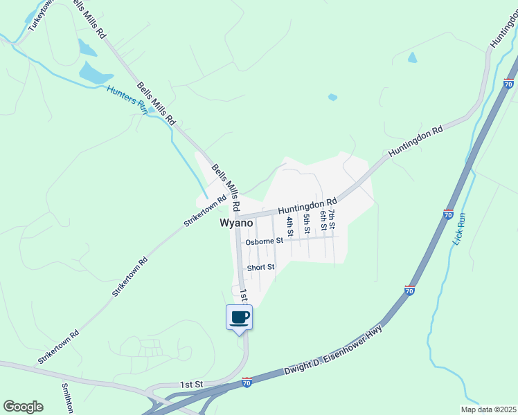 map of restaurants, bars, coffee shops, grocery stores, and more near 115 Huntingdon Road in Ruffs Dale