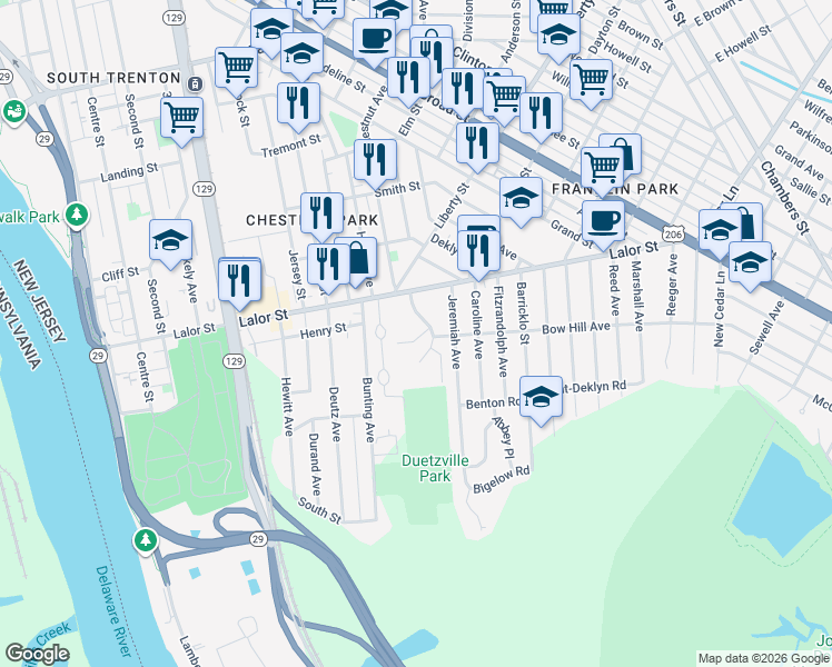 map of restaurants, bars, coffee shops, grocery stores, and more near 38 A Stenton Court in Hamilton Township