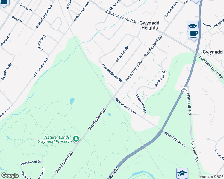 map of restaurants, bars, coffee shops, grocery stores, and more near 392 Langberg Lane in Ambler
