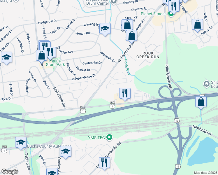 map of restaurants, bars, coffee shops, grocery stores, and more near 3 Jennifer Lane in Morrisville